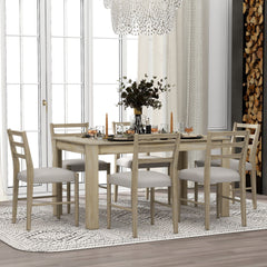 Wooden Dining Table Set Mutifunctional Extendable Table With Leaf And 2 Drawers, Dining Chairs With Soft Cushion