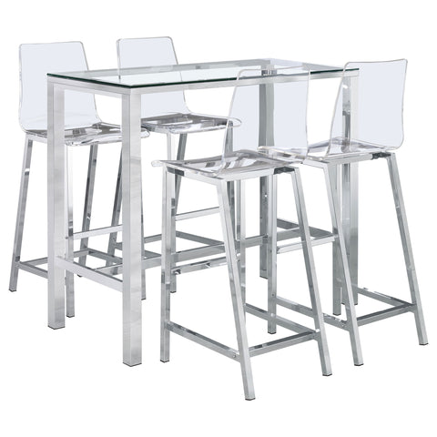 Garbo - 5 Piece Bar Set With Stools - Chrome