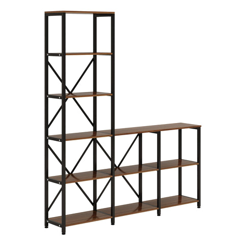 6 Tier Ladder Corner Etagere Bookshelf - Rustic Brown
