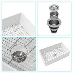 33" Undermount Sink With Apron Front, Single Bowl, Grid - White