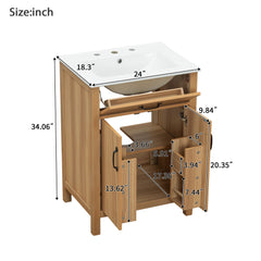 Bathroom Vanity With Flip Drawer, 2 Soft Close Doors, Adjustable Shelf And Ceramic Sink