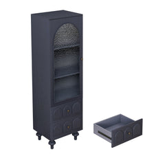 Tall Storage Cabinet With Tempered Glass Door, 2 Drawers And Adjustable Shelf