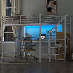 Loft Bed With Desk, Storage Staircase, Small Wardrobe And LED Light