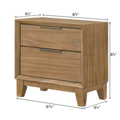 1 Piece 2 Drawer Nightstand - Natural Wood