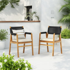 Outdoor Acacia Wood Dining Armchair With Cushion (Set of 2)