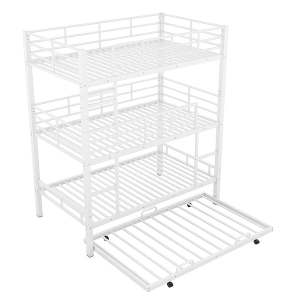 Triple Bunk Bed With Trundle, Heavy Duty Steel Construction