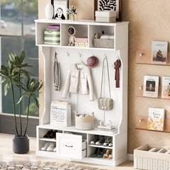 Hall Tree With 6 Hooks, Coat Hanger, Entryway Bench