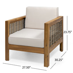 Outdoor Acacia Wood Club Chair With Wicker Accents