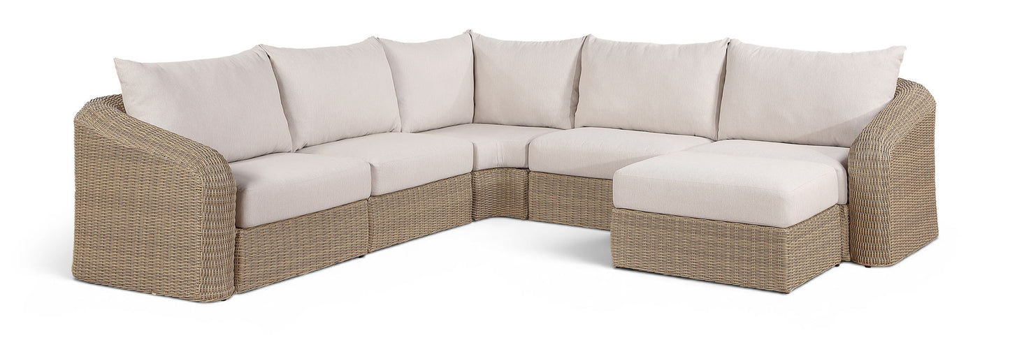 Seacrest - Olefin Water Resistant Fabric And Wicker 6 Piece Outdoor Patio Modular Sectional