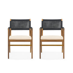 Outdoor Acacia Wood Dining Armchair With Cushion (Set of 2)