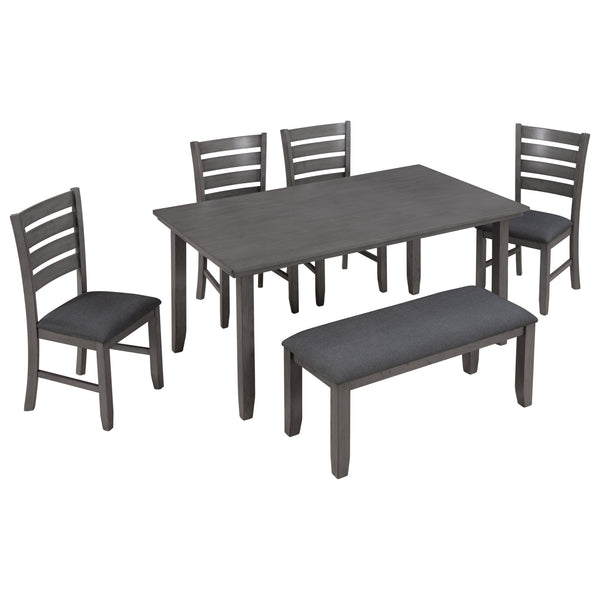 Dining Room Table And Chairs With Bench, Rustic Wood Dining Set (Set of 6) - Gray
