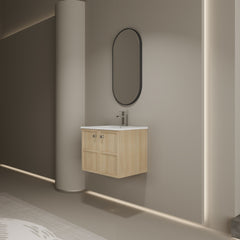 Wall Mounted Bathroom Vanity With Ceramic Sink And 2 Soft Closing Doors