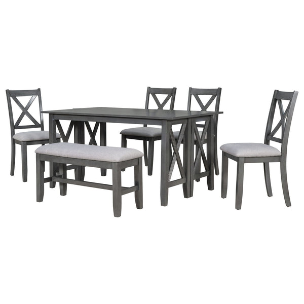 6 Piece Family Dining Room Set, Space Saving Foldable Table And 4 Chairs With Bench