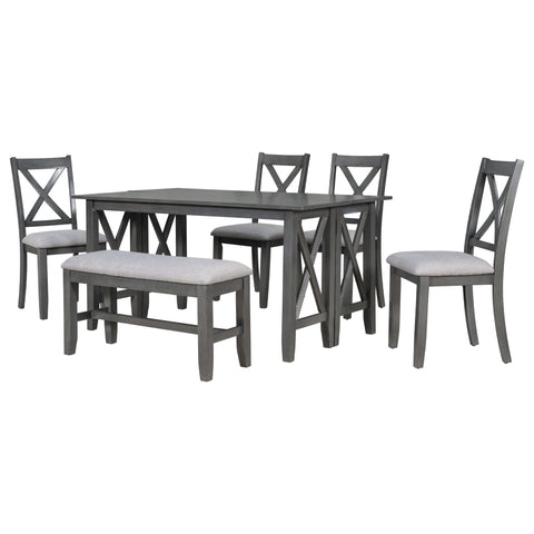 6 Piece Family Dining Room Set, Space Saving Foldable Table And 4 Chairs With Bench