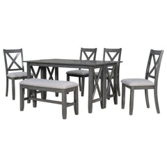 6 Piece Family Dining Room Set, Space Saving Foldable Table And 4 Chairs With Bench