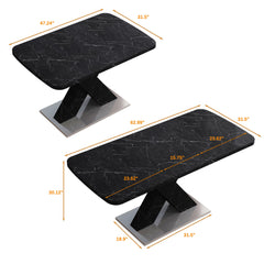 Modern Rectangle Dining Table With Stretchable TopAnd X Shape Legs
