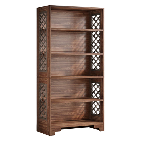 6 Tier Brown Mid Century Bookcase With X Design For Living Room - Brown