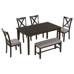 Kitchen Dining Table Set Wooden Rectangular Dining Table, 4 Chairs And Bench Family Furniture