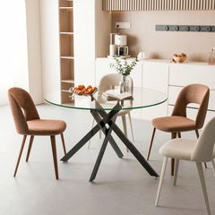 Stylish Round Clear Tempered Glass Dining Table With Metal Legs