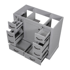 36" Bathroom Vanity Without Sink, Cabinet Base Only, 6 Drawers, Multi Functional Drawer Divider, Adjustable Shelf - Grey