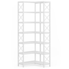 7 Tier Corner Bookshelf, Storage Unit For Living Room