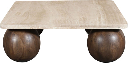 Strata - Travertine And Mango Wood Coffee Table - Brown / Beige