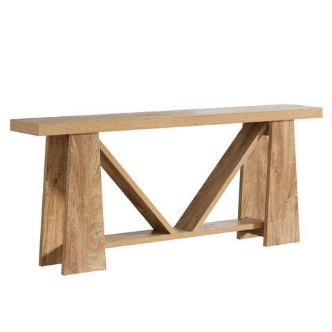 Slim 2 Tier Entryway Accent Extra Long Console Table For Living Room - Natural / Light Brown
