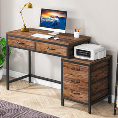 Computer Desk With Reversible 5 Drawer Storage, Frame Writing Table For Small Spaces
