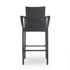 Outdoor Wicker Barstools With Rattan And Iron Frame