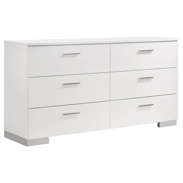 Dulcey - 6 Drawer Dresser With Accents, Bedroom Storage - Gloss White