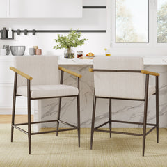 Mid Century Modern Counter Stool Set With Iron Frame