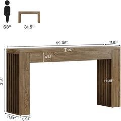 Console Table With Vertical Slat Legs For Entryway - Rustic Brown