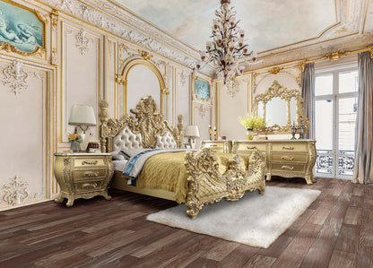 Cabriole - Eastern King Bed - Light Gold Synthetic Leather & Gold