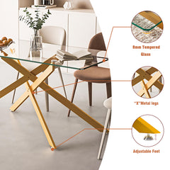 Stylish Design Rectangular Clear Tempered Glass Dining Table With Metal Legs