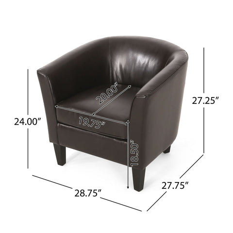 Upholstered Leather Club Chair With Flared Armrests - Brown