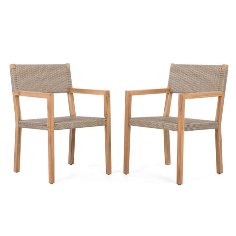 Outdoor Dining Chairs For Patios, Gardens (Set of 2) - Light Brown Multi / Light Teak