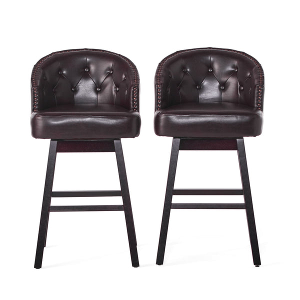 Mellifluous - 360 Degree Swivel Bar Stool With Stunning Nailhead Trim, (Set of 2)