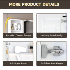Aluminium Medicine Cabinet Mirror With 3 Colors LED Light And Defogging Function - White