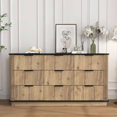 Modern 9 Drawer Cabinet With Metal Rounded Corners Multi Functional Storage - Black