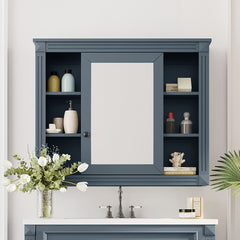 Wall Mounted Bathroom Storage Cabinet With Mirror, Cabinet With 6 Open Shelves And Adjustable Interior