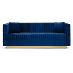 Contemporary Vertical Channel Tufted Velvet Sofa Loveseat Upholstered 2 Pieces Set With 4 Pillows