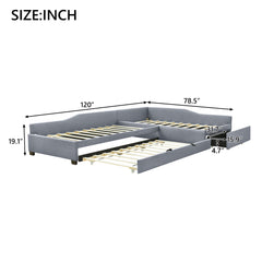 Upholstered Double Daybed With Trundle And Drawer