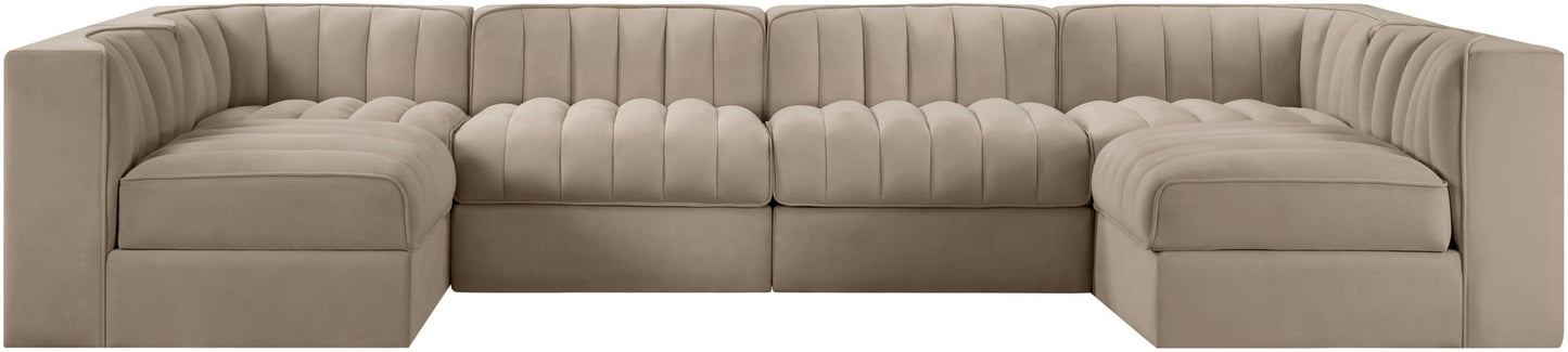 Rummi - Armless Velvet Performance Fabric Upholstered 6 Piece Modular Sectional
