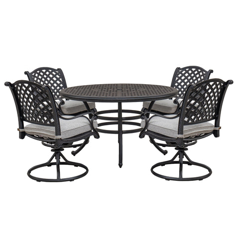 Stylish Outdoor 5 Piece Aluminum Dining Set With Cushion, Swivel And Rocking Chairs - Sandstorm