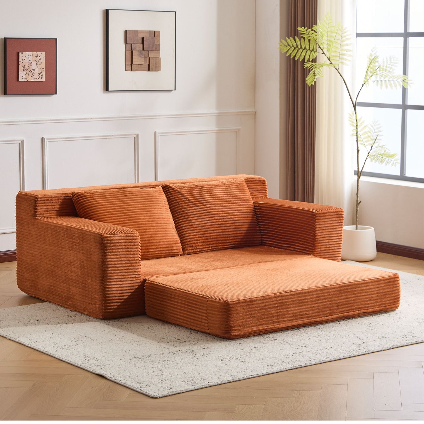 Comfortable Deep Seat Loveseat Sofa Bed, Reversible Cushion With Pillows