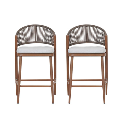Outdoor 26" Counter Height Metal Frame Counter Stools With Scallop Shaped Backrest & Water Resistant Cushions