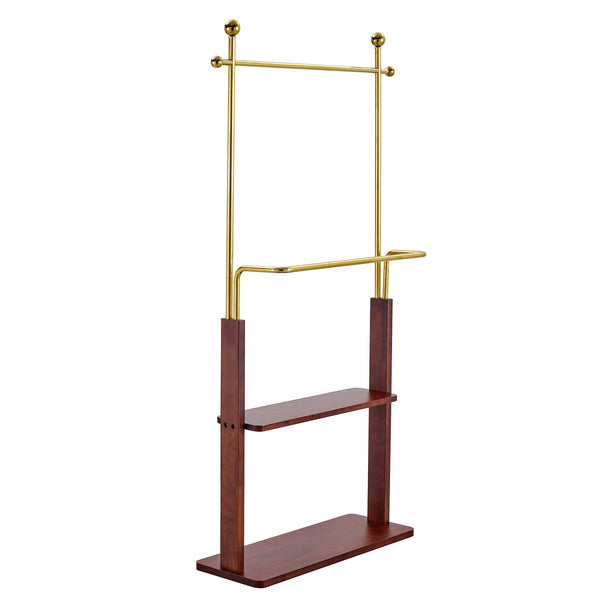 Hanger Double Layer Coat Rack With Solid Wood Partition - Gold / Walnut