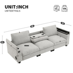 Sectional With Bluetooth Speaker Comfy Cloud Couch Set With Drop Down Table Cup Holders, USB Charger Storage Armrest Wide Seat Sofa