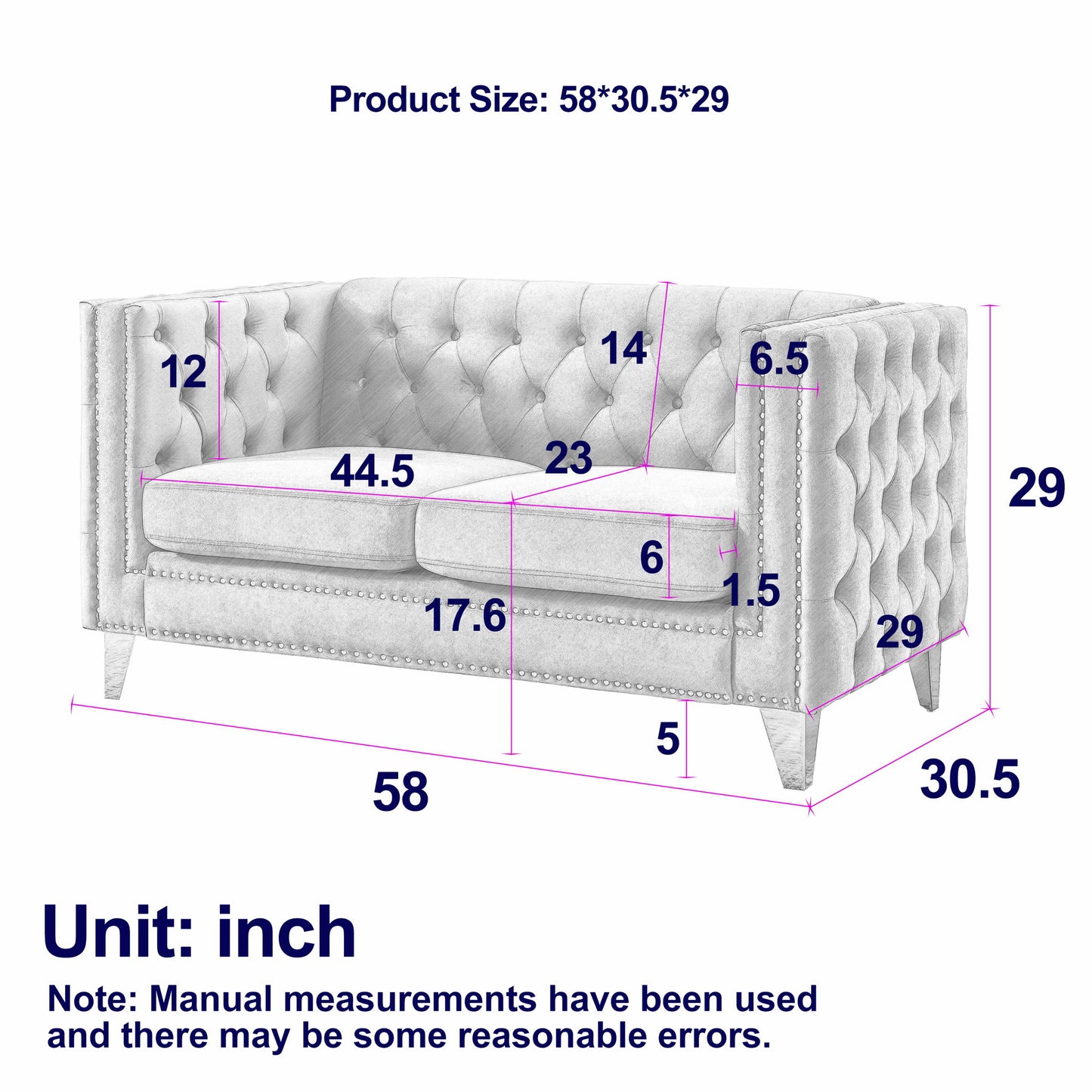 Modern Sofa With Button Tufting, Upholstered Couch For Living Room