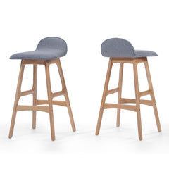 Mid Century Modern Upholstered Low Back Barstools (Set of 2) - Gray / Natural Oak